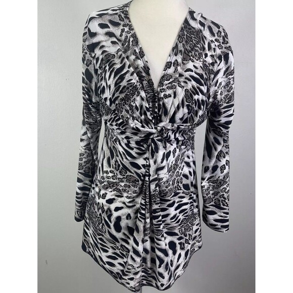 BOSTON PROPER Y2K Leopard Print Sexy V Neck Top Size S Ruched Fitted Gemma SOA - Picture 1 of 10